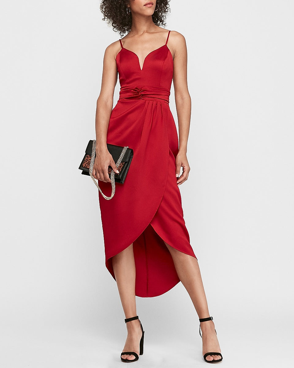 Express | V-Wire Satin Hi-Lo Maxi Dress ...